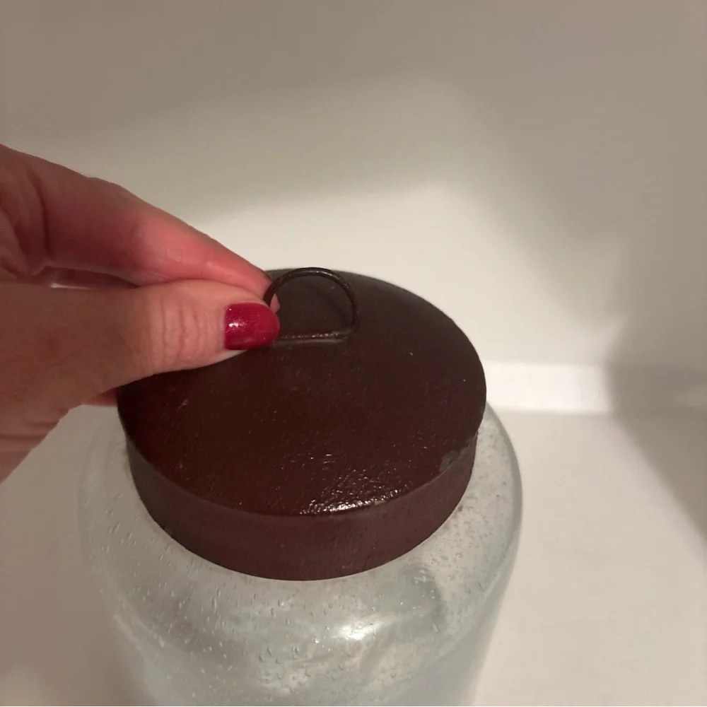 Vintage Clear Glass Canister Jar Metal Lids With Handle Modern Farmhouse Bath